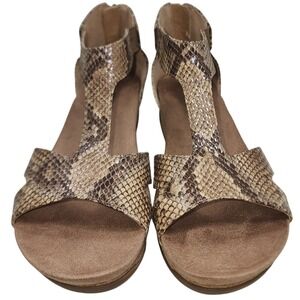 Adrienne Vittadini Tullio Snakeskin Print Cork Wedge Zip-back Sandals Womens 8.5